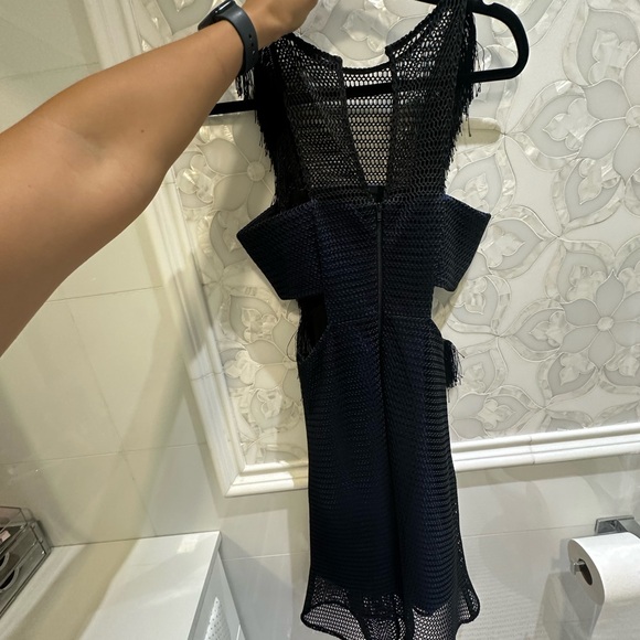 Self-Portrait Neoprene Black & Navy Flared Fringe Dress size 4/ SMALL - Picture 6 of 6